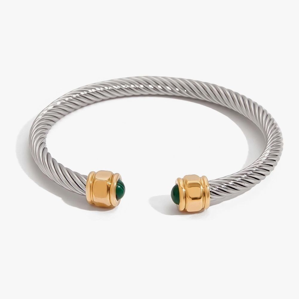 New Elegant Silver And Gold Bracelet With Green Accents